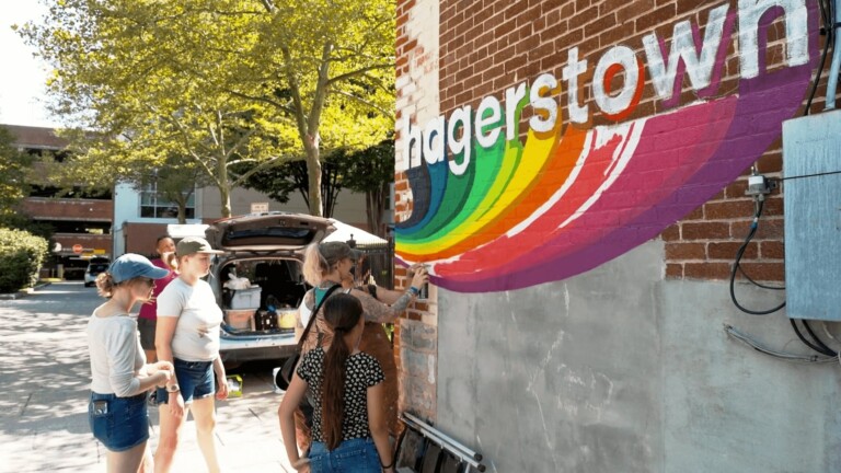 The city name Hagerstown painted into brick